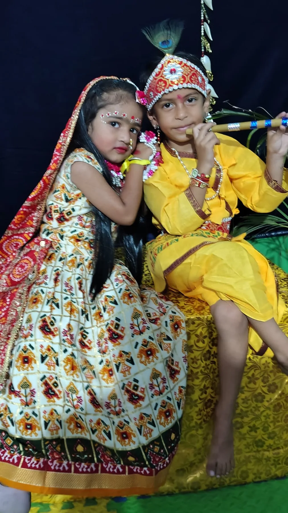 Two Science Academy students dressed for Janmashtami